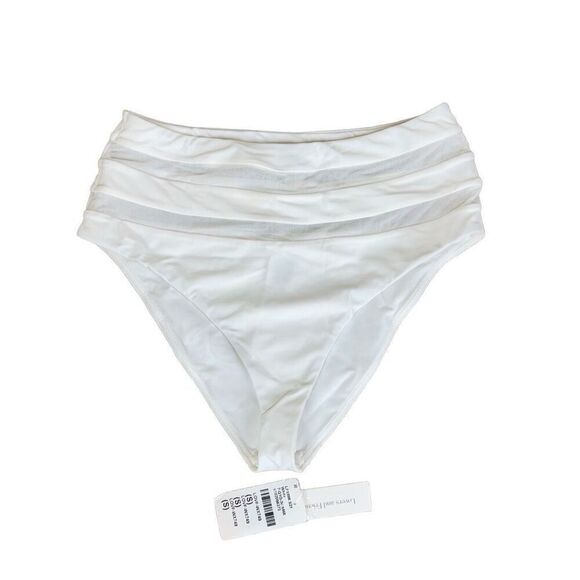Lovers + Friends Cashel High Waist Bikini Bottom in White Sheer Mesh Stripes Che - Picture 5 of 13